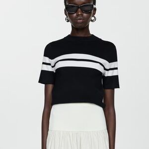 Mango Knit Stripped Sweater in Black Sz M